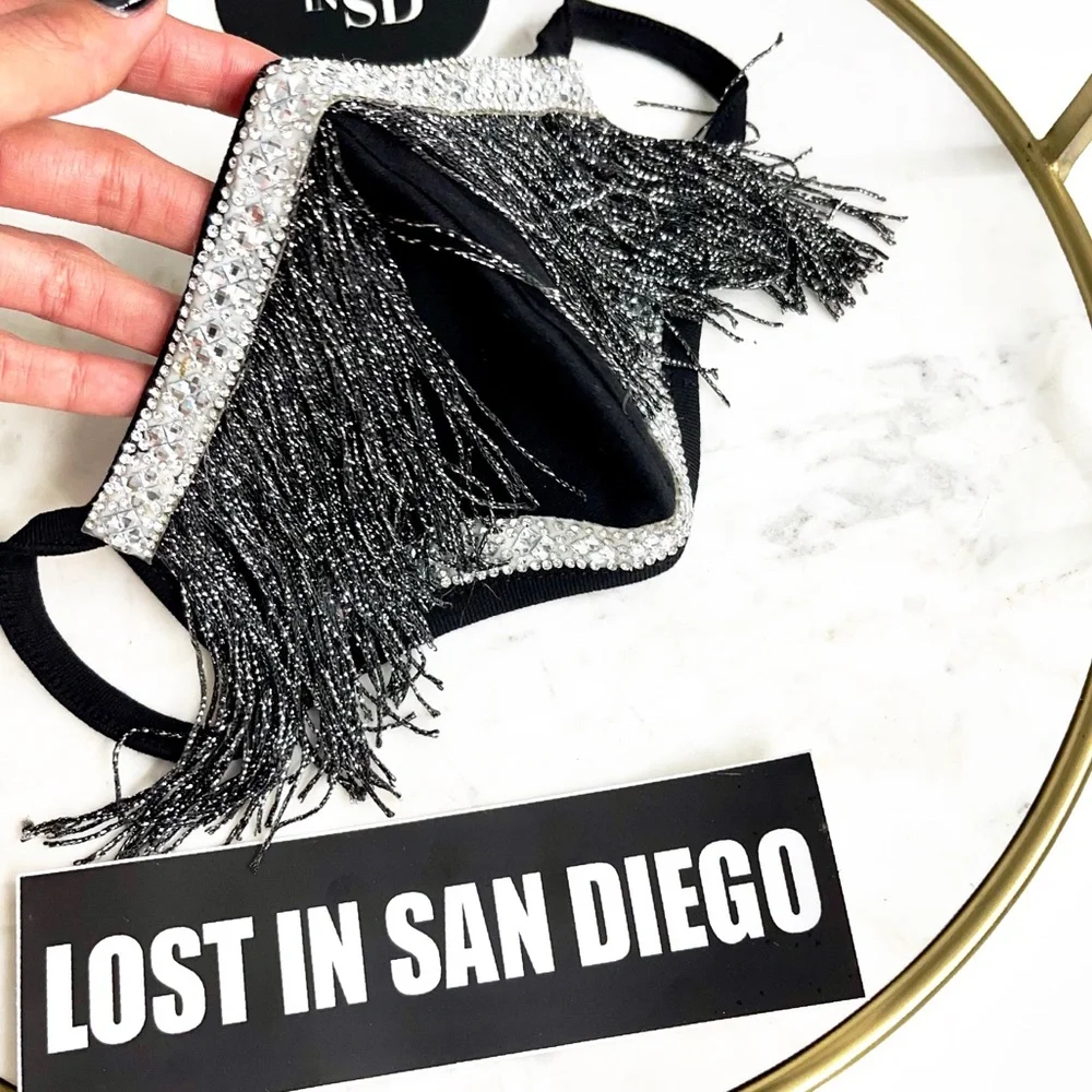 Metallic Fringe Face Mask with Diamond  trimming by The Lost in San Diego